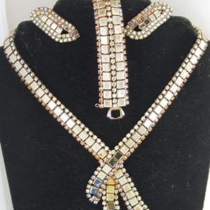 Rhinestone Necklace, Bracelet & Earrings Parure - 50s Hobé Designer Signed