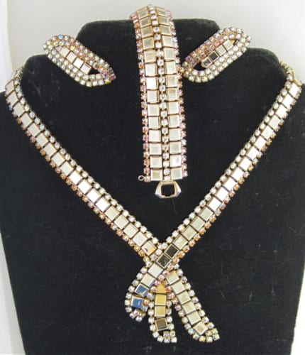 Rhinestone Necklace, Bracelet & Earrings Parure - 50s Hobé Designer Signed