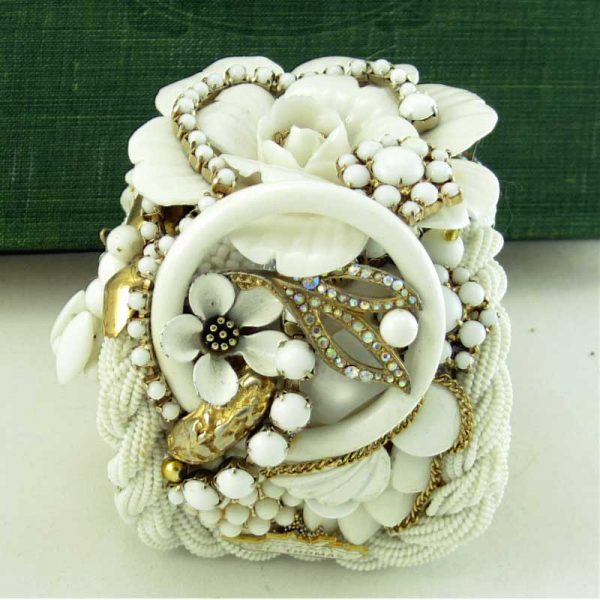 White Porcelain Rose Cuff Bracelet | Art Couture Jewelry