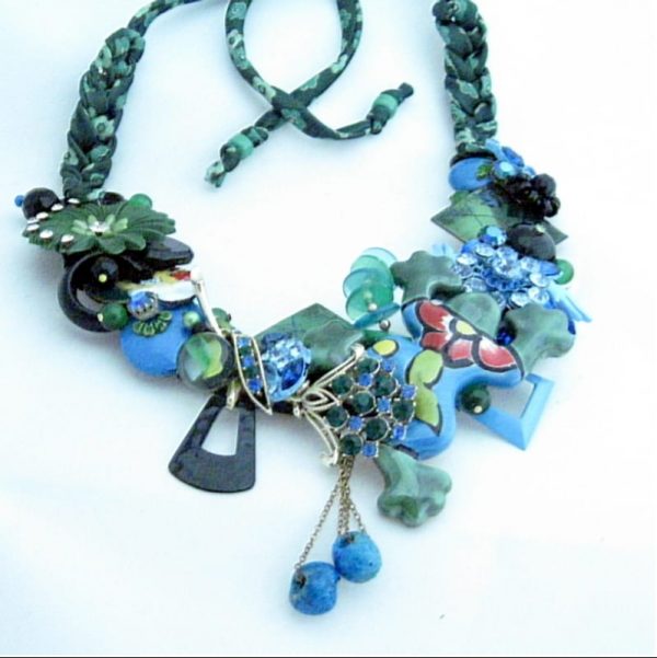 Frog Fiesta Bib Necklace in Blue