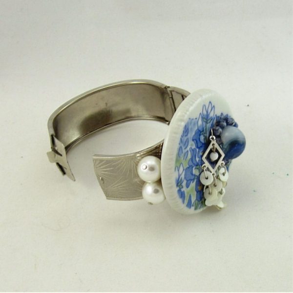 Blue Iris White Porcelain Wearable Art Bracelet