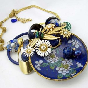 Blue Cloisonne & Lipstick Art Couture Necklace