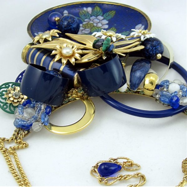 Blue Cloisonne & Lipstick Art Couture Necklace