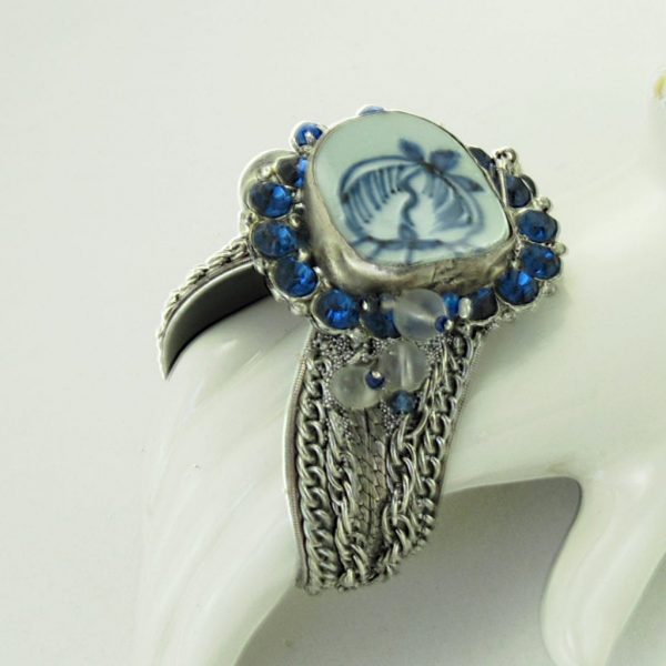 Costume Jewelry Cuff- Midnight Blue China Shard