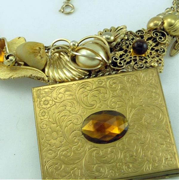 Midas Touch Golden Compact Case & Amber Art Couture Necklace