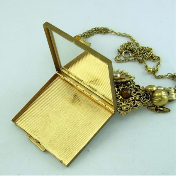 Midas Touch Golden Compact Case & Amber Art Couture Necklace
