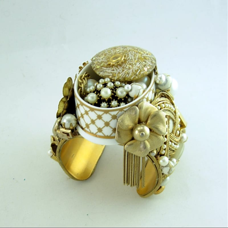 Staffordshire Golden Lattice Recycled Vintage Jewelry Couture Cuff