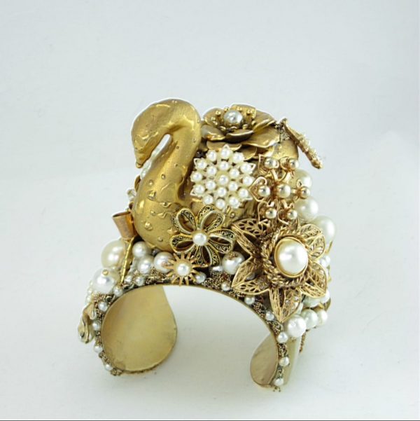Golden Swan & Pearls Couture Cuff