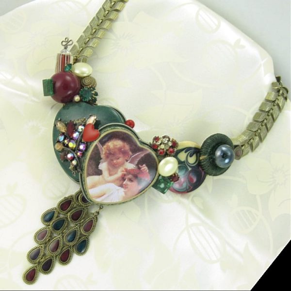 Hearts & Angel Wearable Sculptural Art Necklace