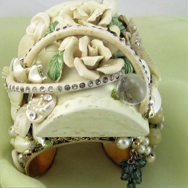 Bisque Ivory Roses Cuff Bracelet