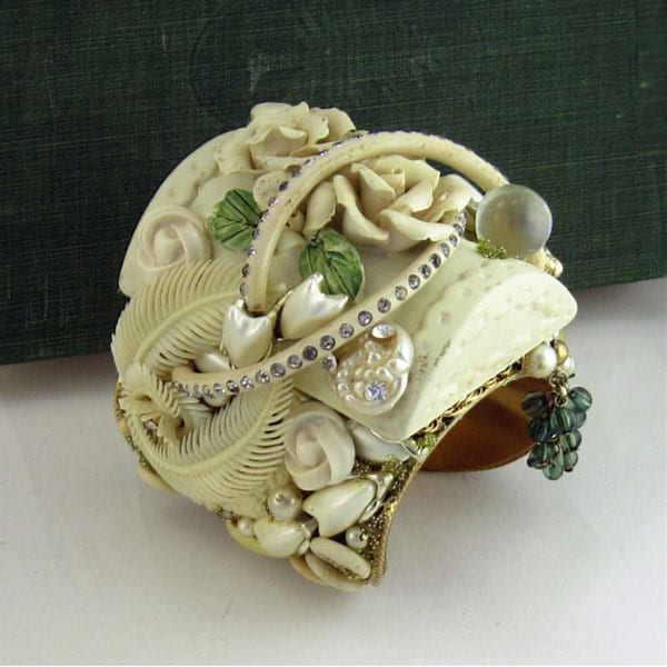 Bisque Ivory Roses Cuff Bracelet