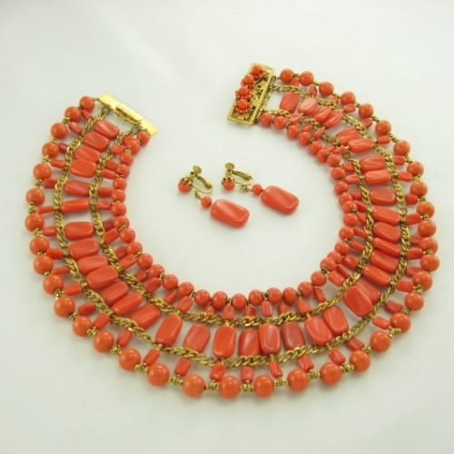 Vintage HASKELL Egyptian Coral Necklace Set