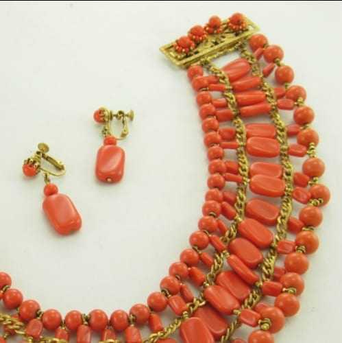 Vintage HASKELL Egyptian Coral Necklace Set