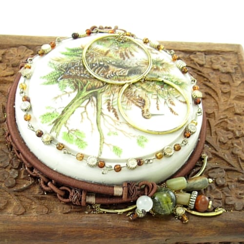 Carved Wood Assemblage Box with Pheasants