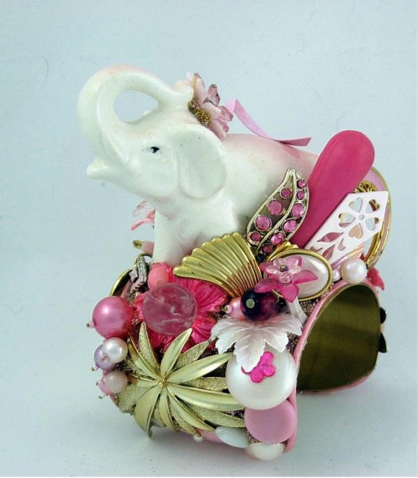 Pink Elephant on Parade Sculptural Art Cuff