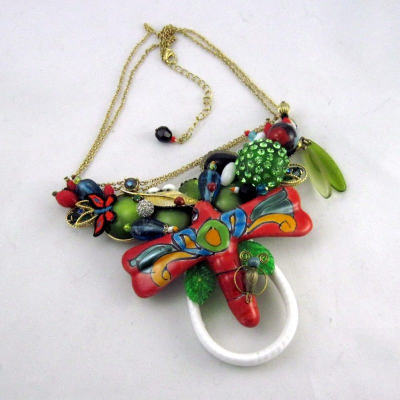 Fiesta Red Dragon Fly Necklace