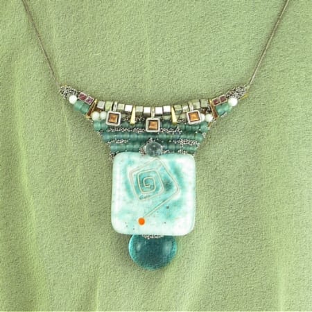 Fused Art Glass Necklace; Abstract Vintage Costume Jewelry