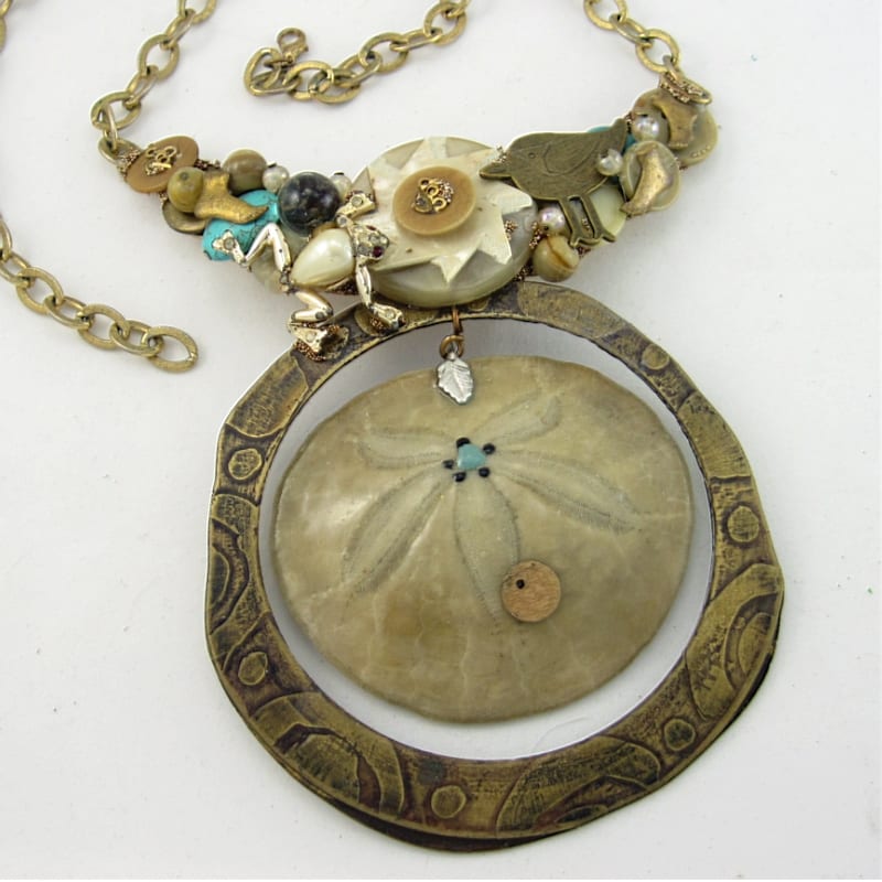 Sand Dollar & Turquoise Statement Couture Necklace
