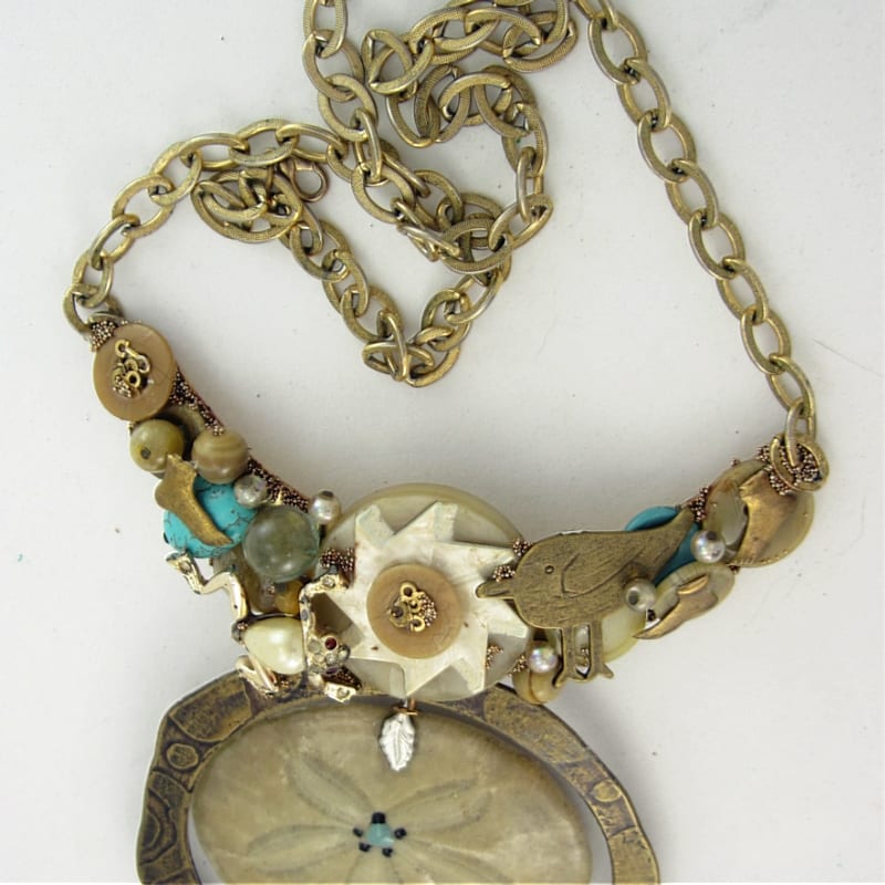 Sand Dollar & Turquoise Statement Couture Necklace | Eye Impact Art