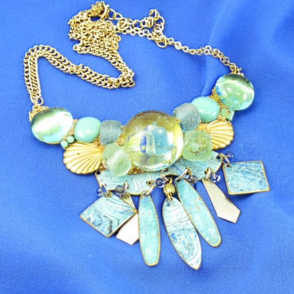 Sea Glass Statement Necklace | Recycled Vintage Costume Jewelry Assemblage
