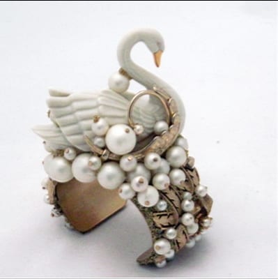 Vintage White Lenox Swan Cuff Bracelet