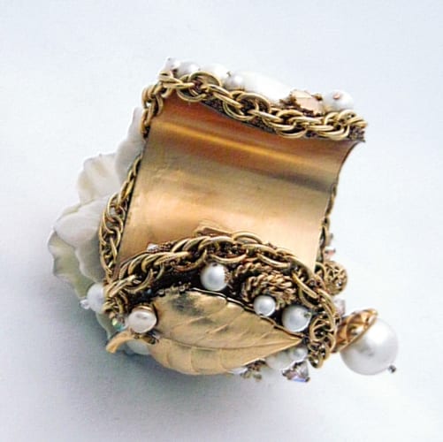 White Heart Rose Corsage Cuff Bracelet
