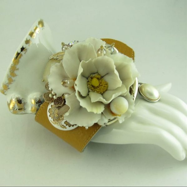 Warm White Rose Corsage Wrist Couture with Wrap Bracelet