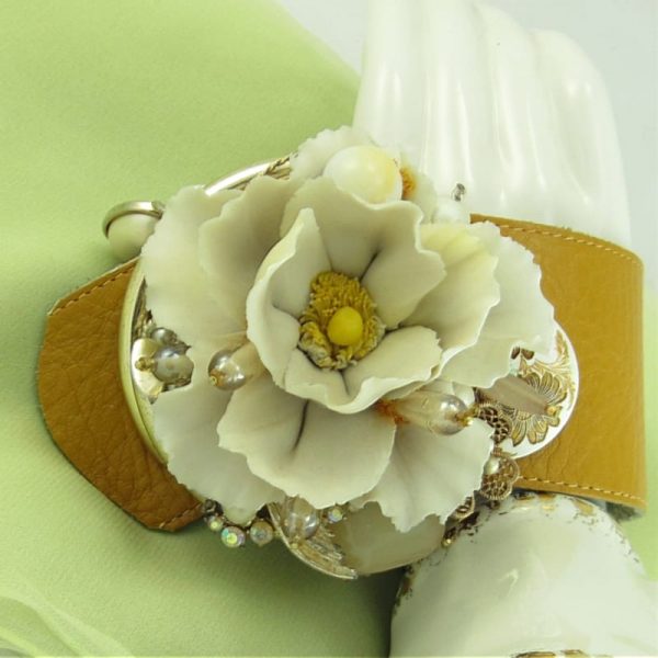 Warm White Rose Corsage Wrist Couture with Wrap Bracelet
