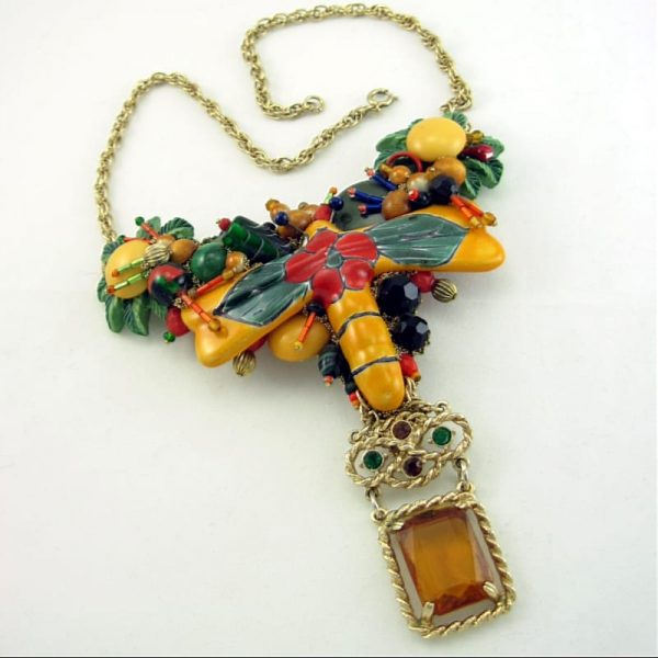 Dragon Fly Necklace - Golden Talavera Art Couture